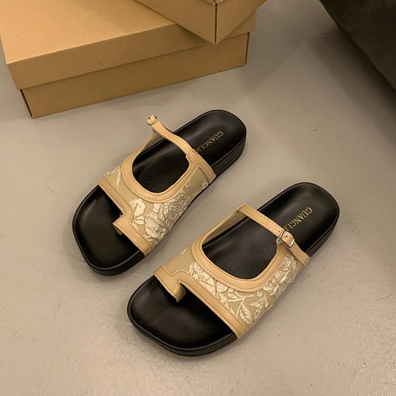 Nowe Modne Paski Letnie Buty Plażowe Kwadratowe Obcasy Klapki Damskie Słodka Kokardka Zewnętrzne Letnie Sandały Wsuwane Buty