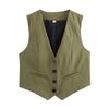 Dames Retro Ensfarget Godterifarge V-hals Kort Dressvest