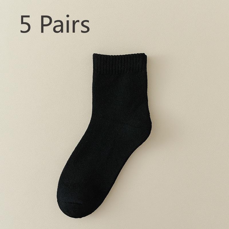5 Paar warme und vielseitige Mid-Calf-Socken aus Fleece und mit verdickter Schlaufe für Damen im Herbst und Winter