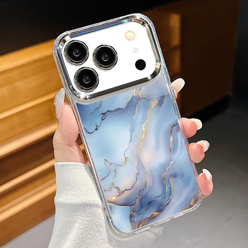 Golden Marble Pattern Phone Case For iPhone 17 Pro Max Plating Lens Frame Clear Soft Cover For iPhone 16 15 14 13 Pro Max 11 16E 17E