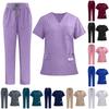 Damen V-Ausschnitt Kurzarm Kasack-Uniform Set mit Oberteil und Hose