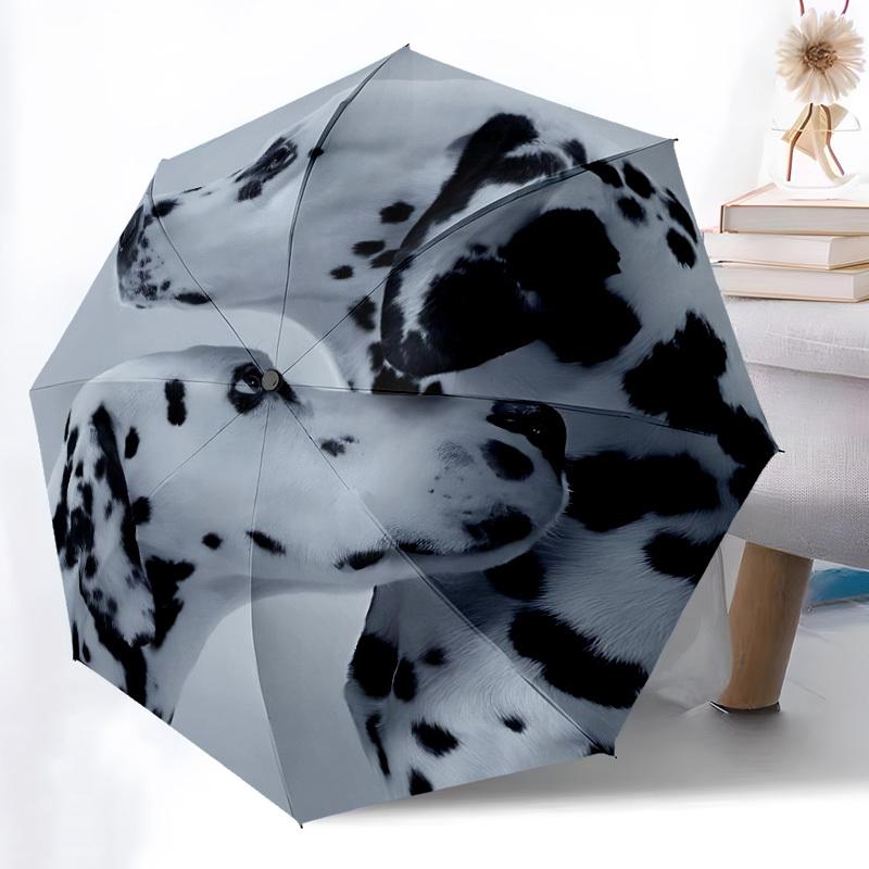 1pc Dalmatian Automatic Open/Close Umbrella 8-Rib Strong Frame, Portable Travel Umbrella for Women & Men, Birthday Gift Parties 023