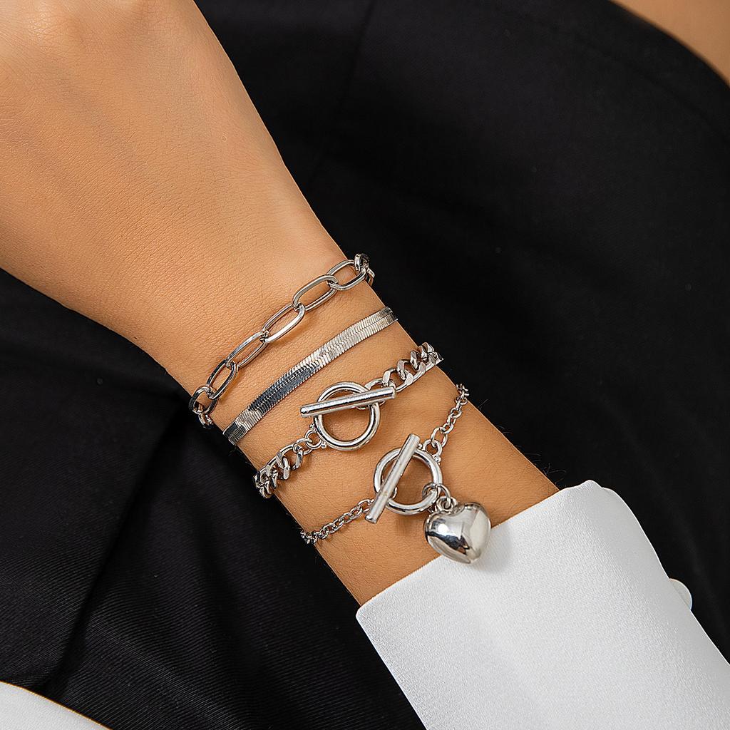 Accessories, Hip-hop Metal Wind Snake Bone Chain Bracelet, Geometric Love OT Buckle Punk Sweet and Cool Jewelry.