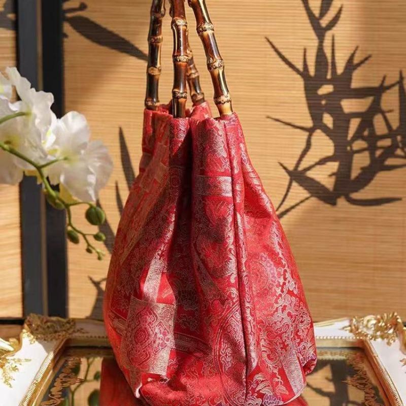 Spring New Silk Soft Silk Leisure and Versatile Chinese Style Handbag Bamboo Bag Storage Bag
