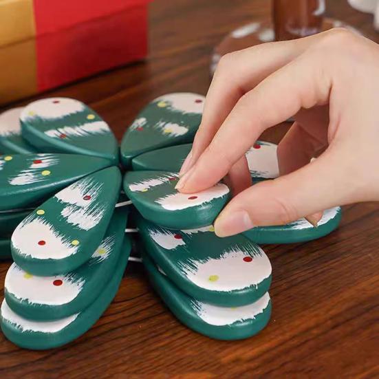 Christmas Tree Trivet for Hot Dishes Solid Wood Heat Resistant Pot Holder Folding Festive Table