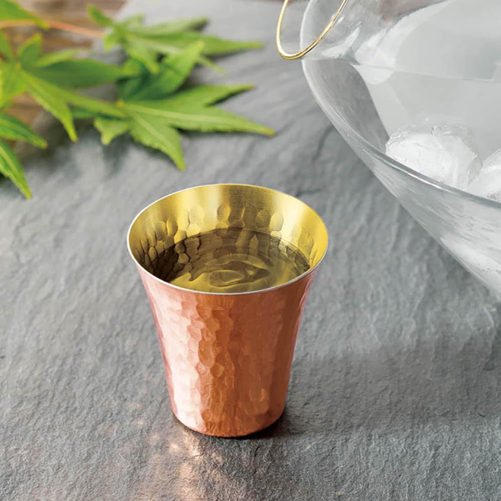 Asahi Chilled Sake Cup, 65ml, with a Pure Copper Interior, Made In Japan. Thermal Conductivity 25 Times Greater Than Stainless Steel. Chills Well,