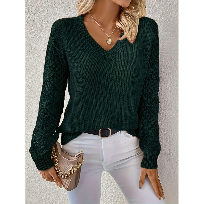 Hollow out Long Sleeve V-neck Sweater Hollow out Long sleeve V-neck Pullover Sweater