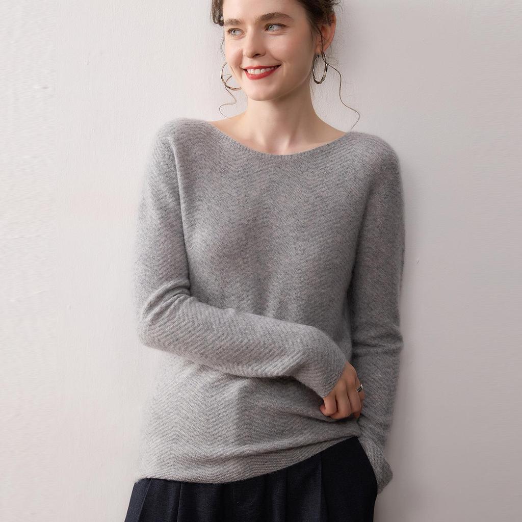 Women's One-Shoulder 100% Cashmere Pullover Sweater - Solid Color, Warm Knitwear