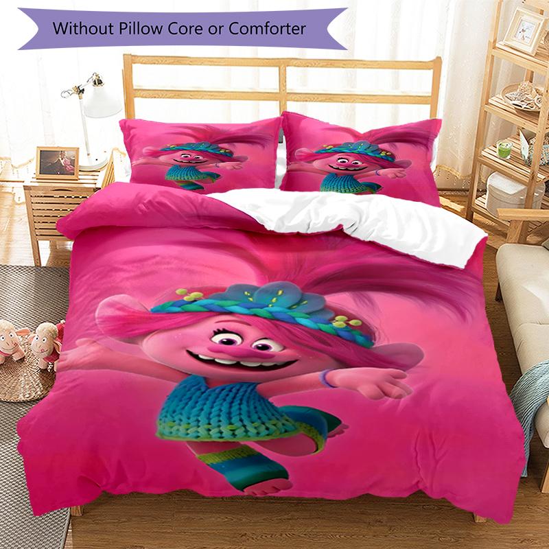 3pcs Trolls Bedding Set Duvet Cover Closure Includes 1 Duvet Cover & 2 Pillowcases, Soft and Comfortable for All Seasons.