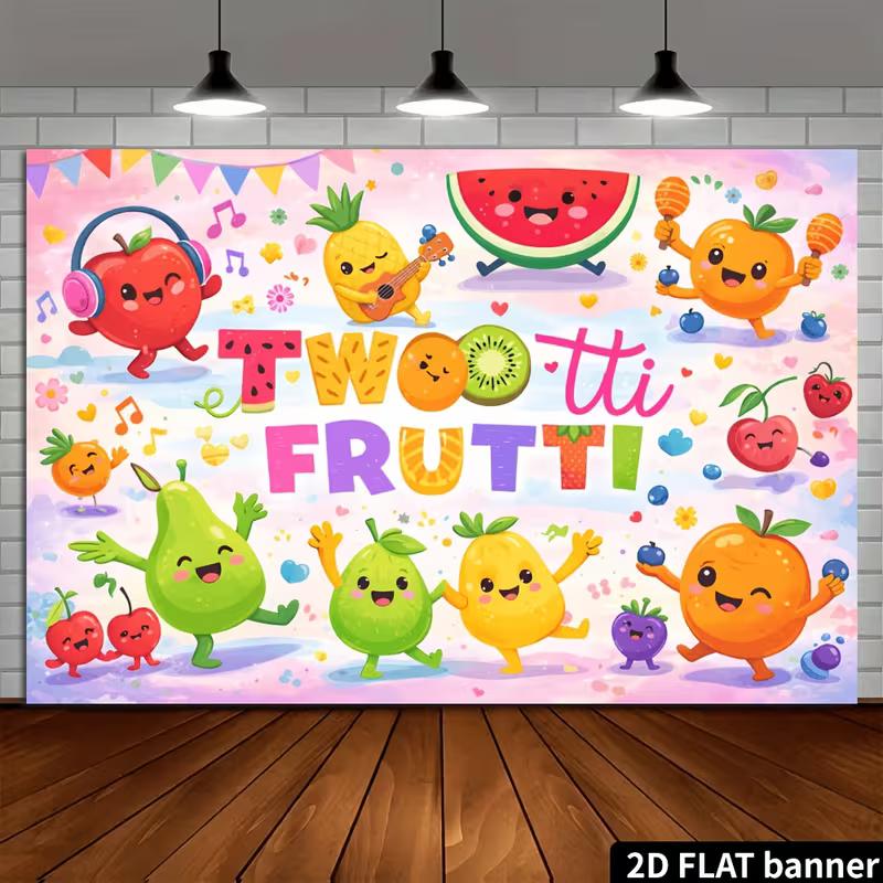 2D Tropical Fruit Theme Two Year Old Baby Birthday Cake Smash Photography Backdrop Decor