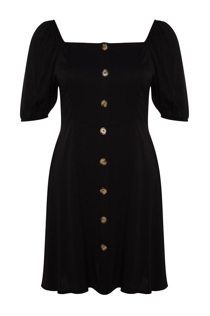 Women's Style Plus Size Black Woven Button-Front Dress