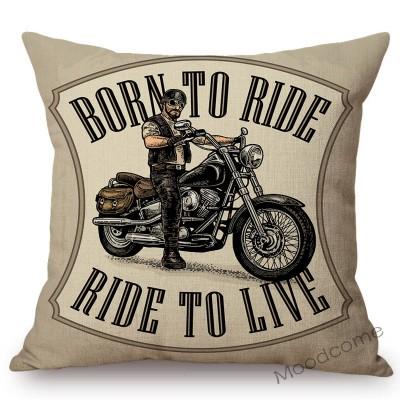 18" Vintage Motorcycle Club Poster Born To Ride Live To Ride Throw Pillow Case Us Funky Style Boy Husband Gift Cushion Cover