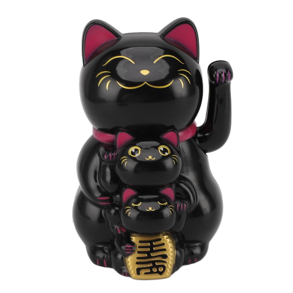 4.5in Solar Powered Smiling Cat Ornament Automatic Hand Waving Fortune Cat Ornament for Car Desktop