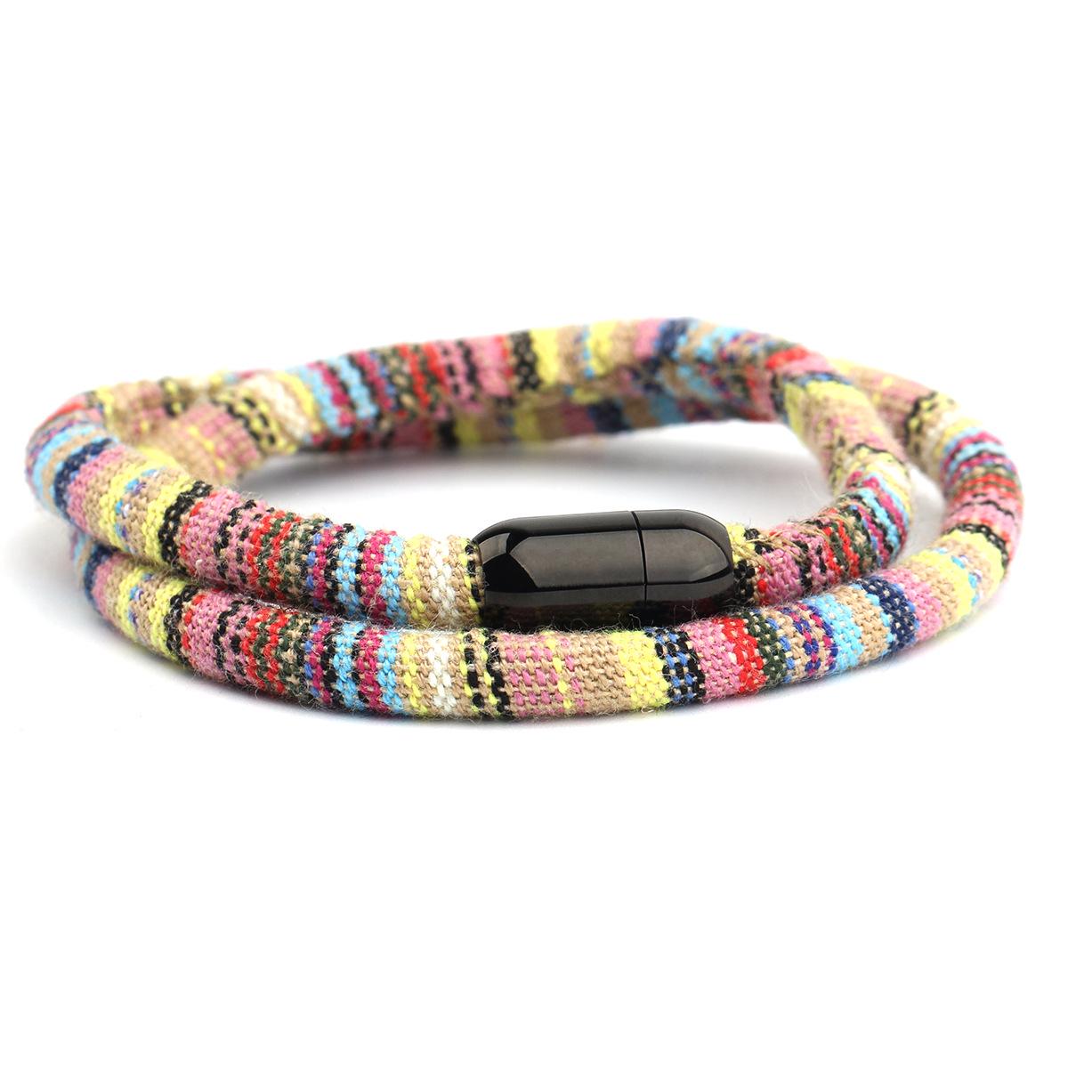 

Multi-Color Men s Ethnic Fabric Bracelet with Magnetic Clasp хаки