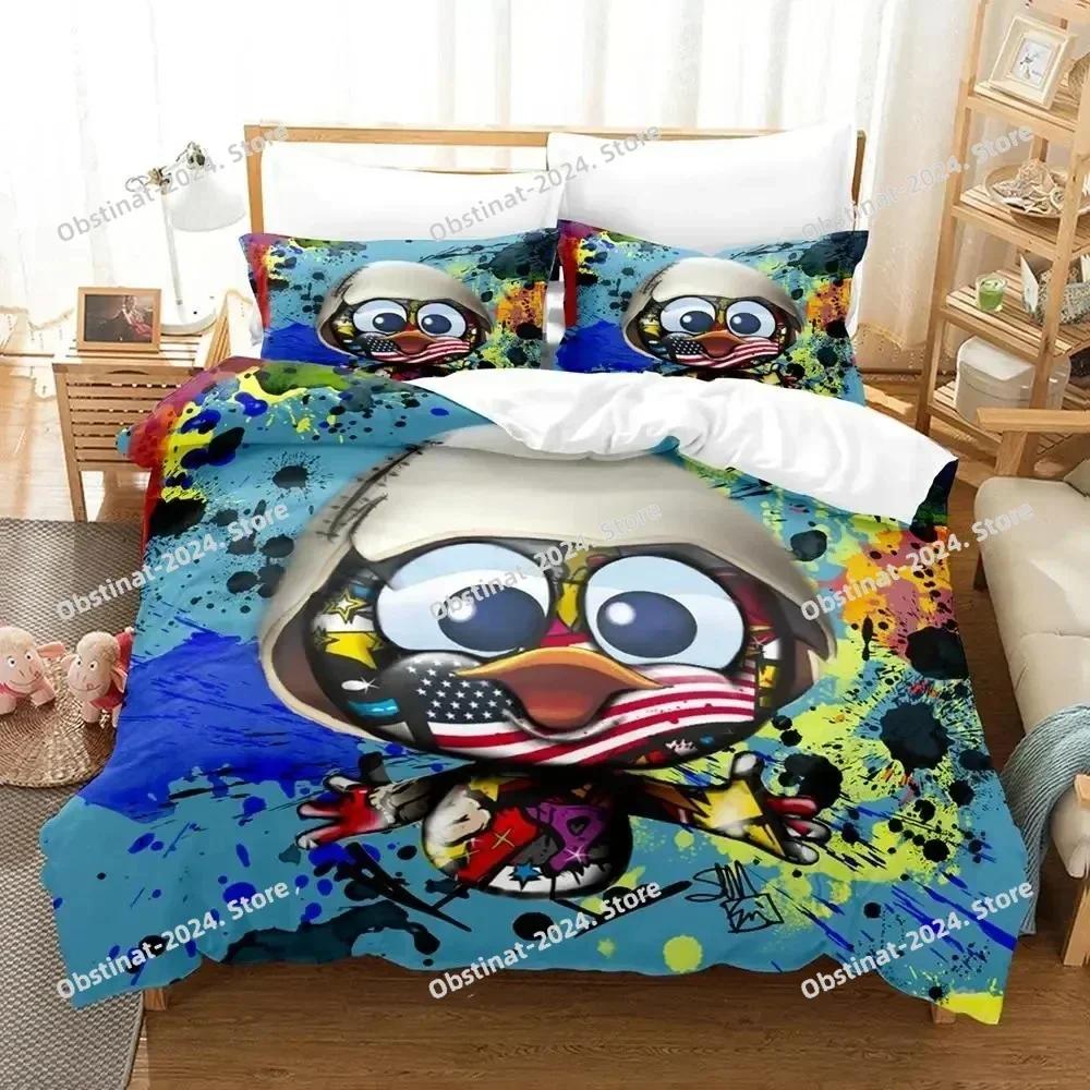 Anime Cute Calimero Bedding Set Printed single Comforter Quilt Bed Cover Duvet Cover Pillow Case 3 Pieces Sets Kids Adult Size