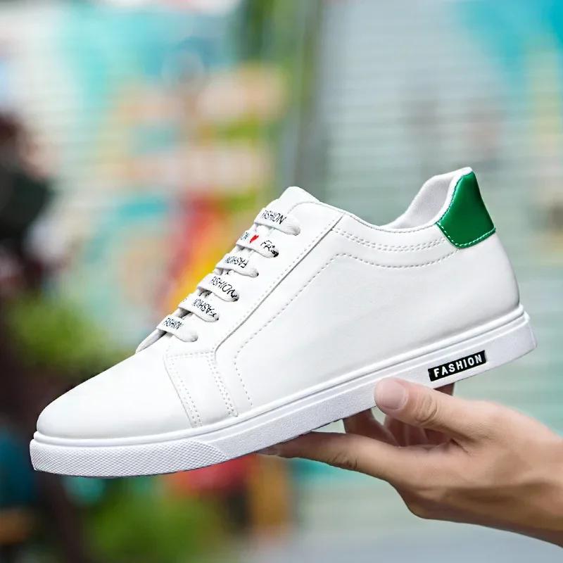 Fashion White Men Leather Sneakers Designer Flats Male Casual Shoes Outdoor Solid Sports Shoes for Men New Platform Tenis Masculino