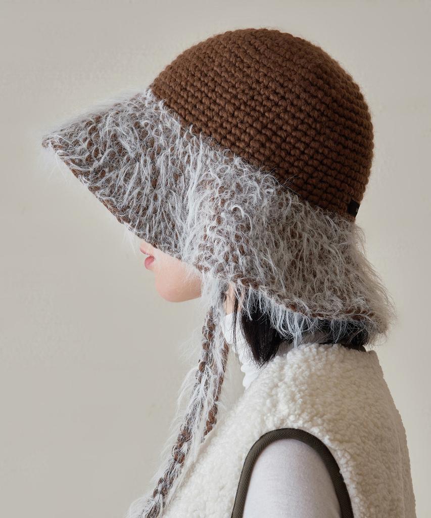 Bajal Crochet Knit Round Bucket Hat Brown