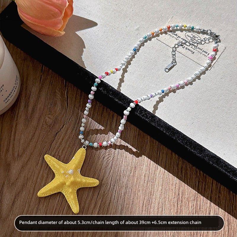 

Seaside Vacation Style Starfish Necklace Women s 2025 New Arrival Fancy Light Luxury Minority Clavicle Chain Ornament Necklace Yellow Starfish Beaded Necklace