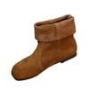 Two wear round head brown soft surface flat bottom short boots women's autumn and winter matte medium tube retro