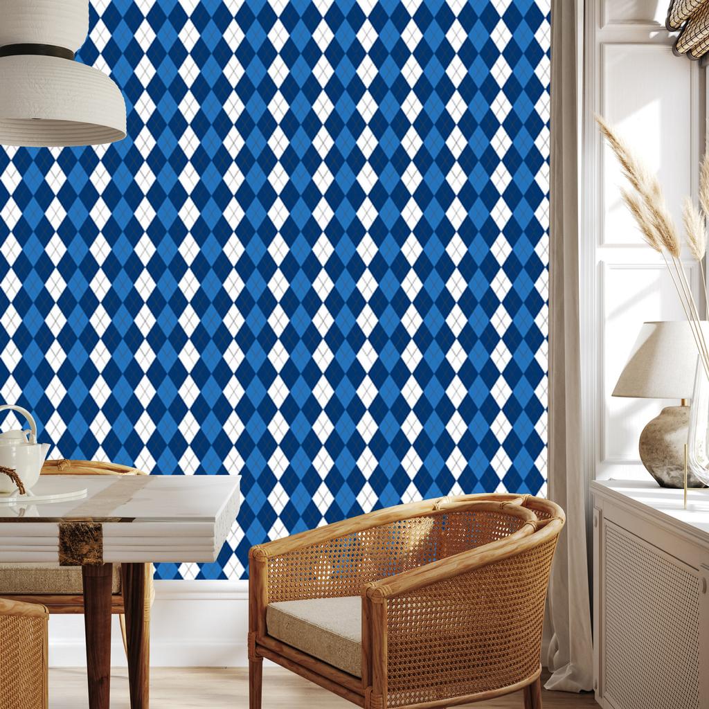 Blue Checkered Wallpaper, Blue, Navy Blue, and White, 50x1000
