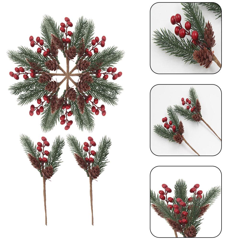 Festive Set of 10 Artificial Pine Branches with Berries and Cones Perfect for Winter Decor in Homes or Offices