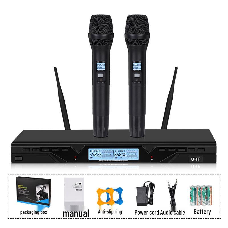 

UHF Dual Metal Wireless Microphone with Adjustable Frequency and LCD Screen for Professional Entertainment Use Infrared Frequency Metal Wireless Mic