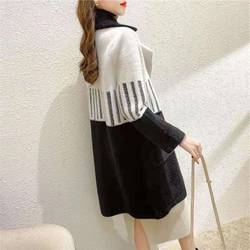 Women's Spring Autumn Winter Mink Velvet Coat, Thick Loose Sweater with A Medium-length Collar, Knitted