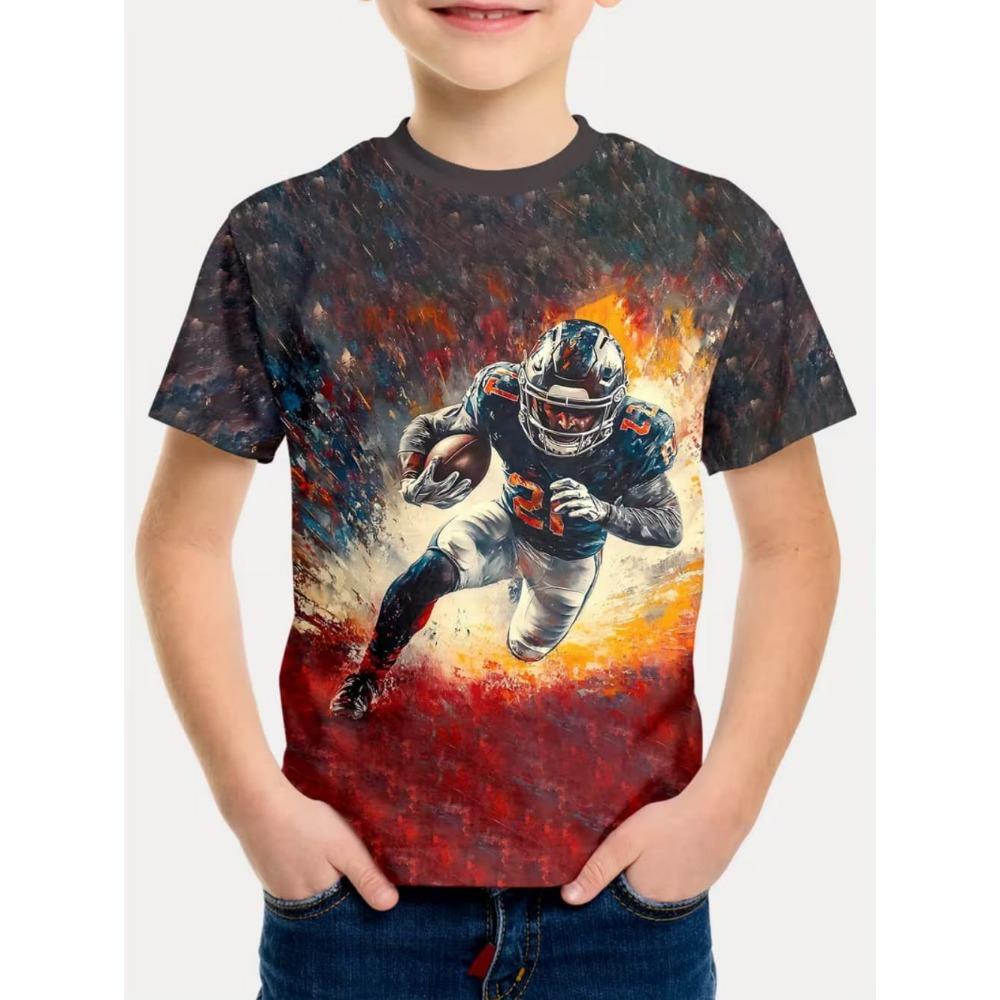 T-Shirt für Kinder Mode 3D-Druck Sommer Kurzarm-T-Shirt Personalisiertes Hip-Hop Bequemes Rundhals-T-Shirt Sportoberteil