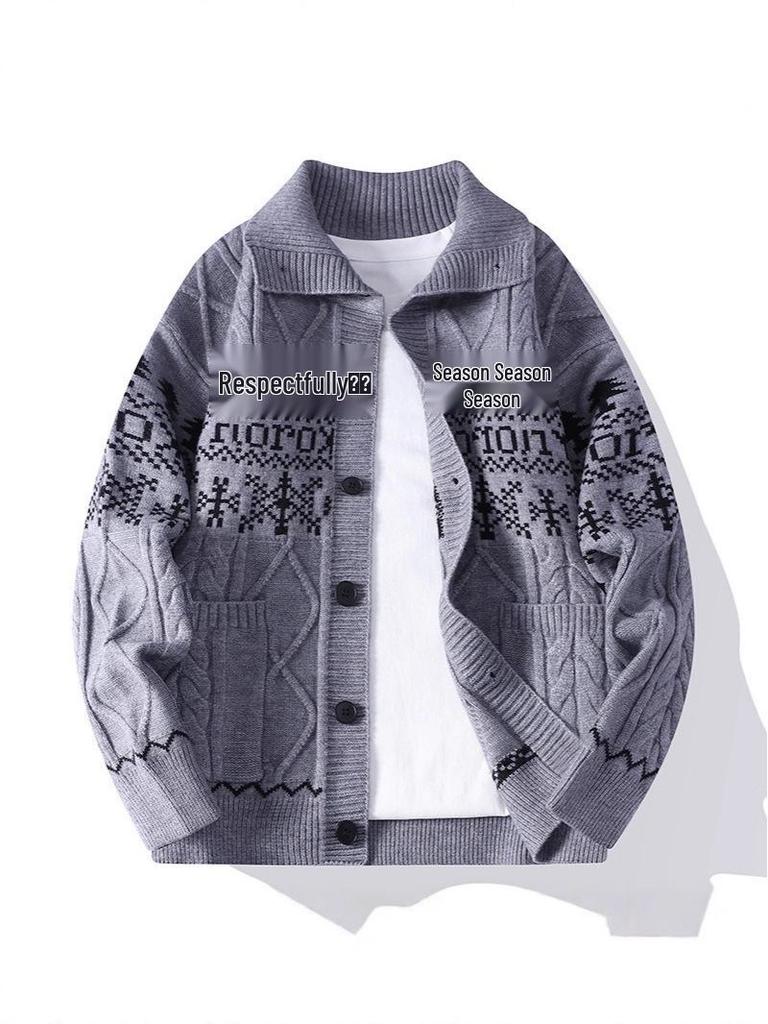 Men's Plus Size Christmas Jacquard Knit Sweater Coat