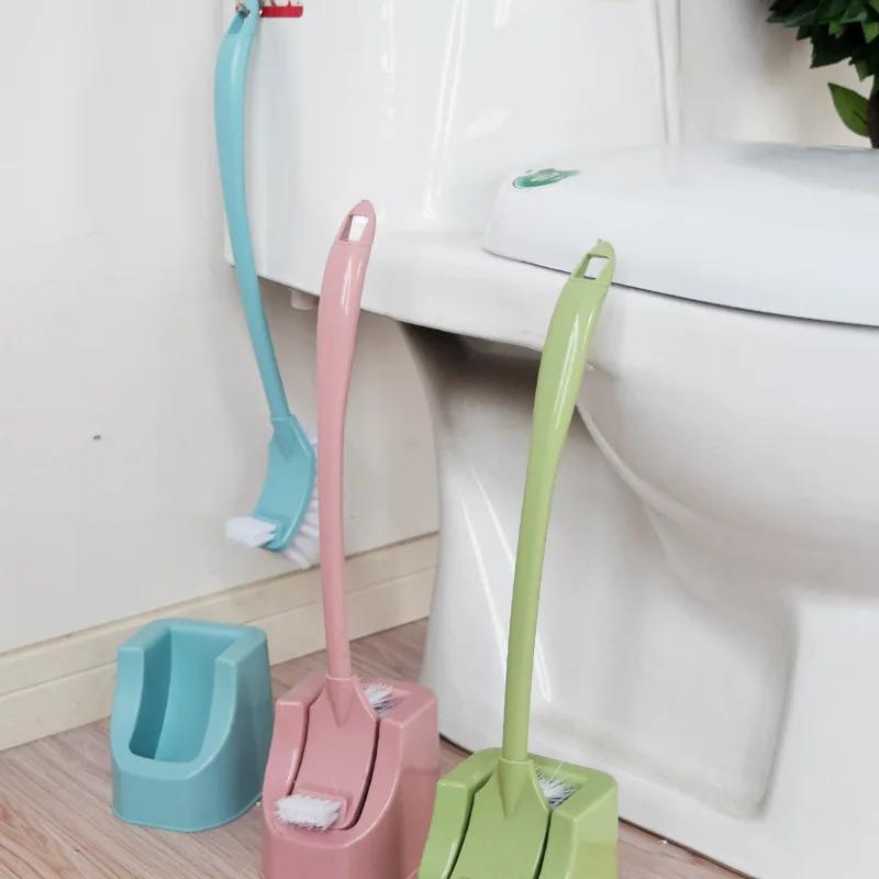 Set Spazzolino WC Domestico Forniture Creative per la Pulizia del Bagno Manico Lungo Doppia Testina Spazzola per la Pulizia Senza Angoli Morti
