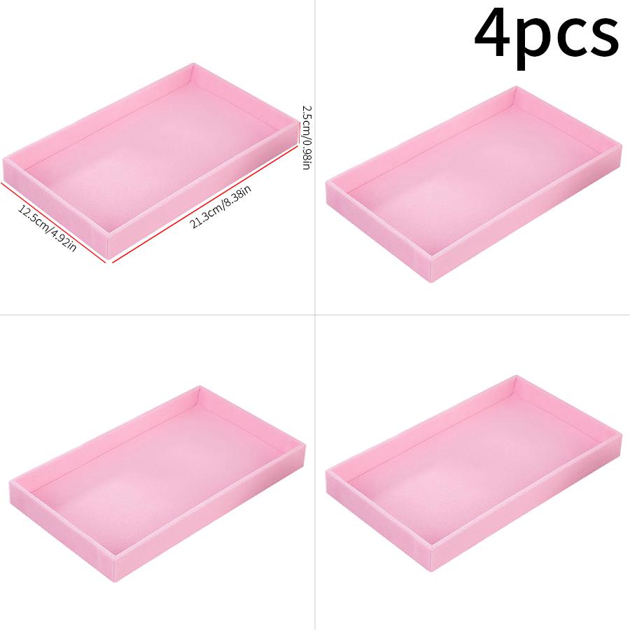 Hot Jewelry Organizer Velvet Jewelry Storage Tray Ring Bracelet Necklace Storage Box Showcase Drawer Organizer Trays Pink 4Pcs