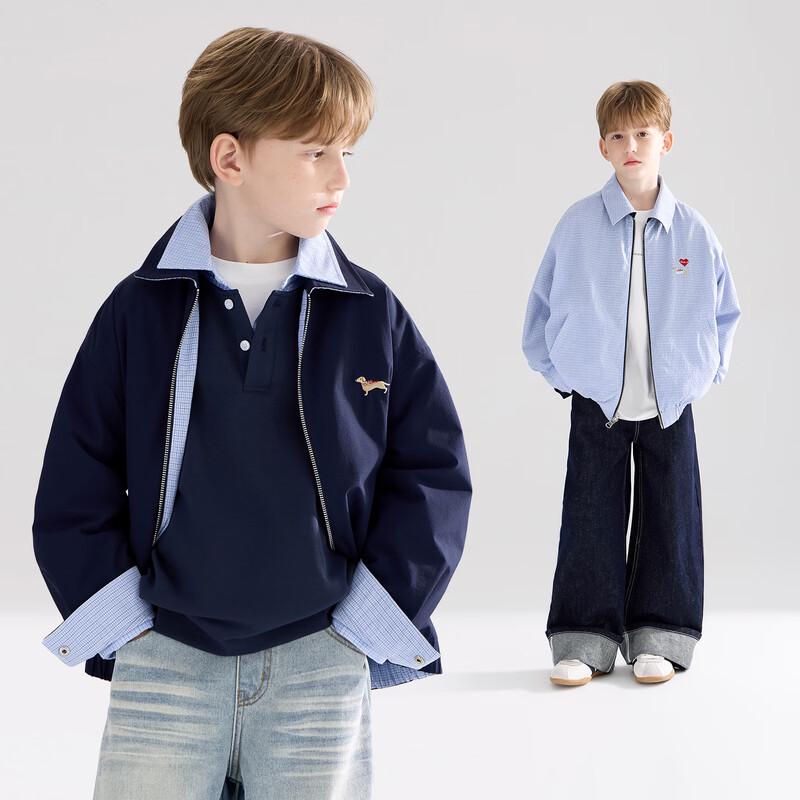 Mucmukn Reversible Dachshund Embroidered Lapel Jacket for Kids 150 темно-синий