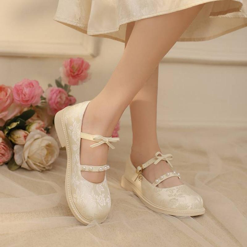 Girls Cheongsam Shoes National Style Retro Princess Shoes Rubber Soft Sole Catwalk Hanfu Shoes Middle Aged Children's Performance Children's Si