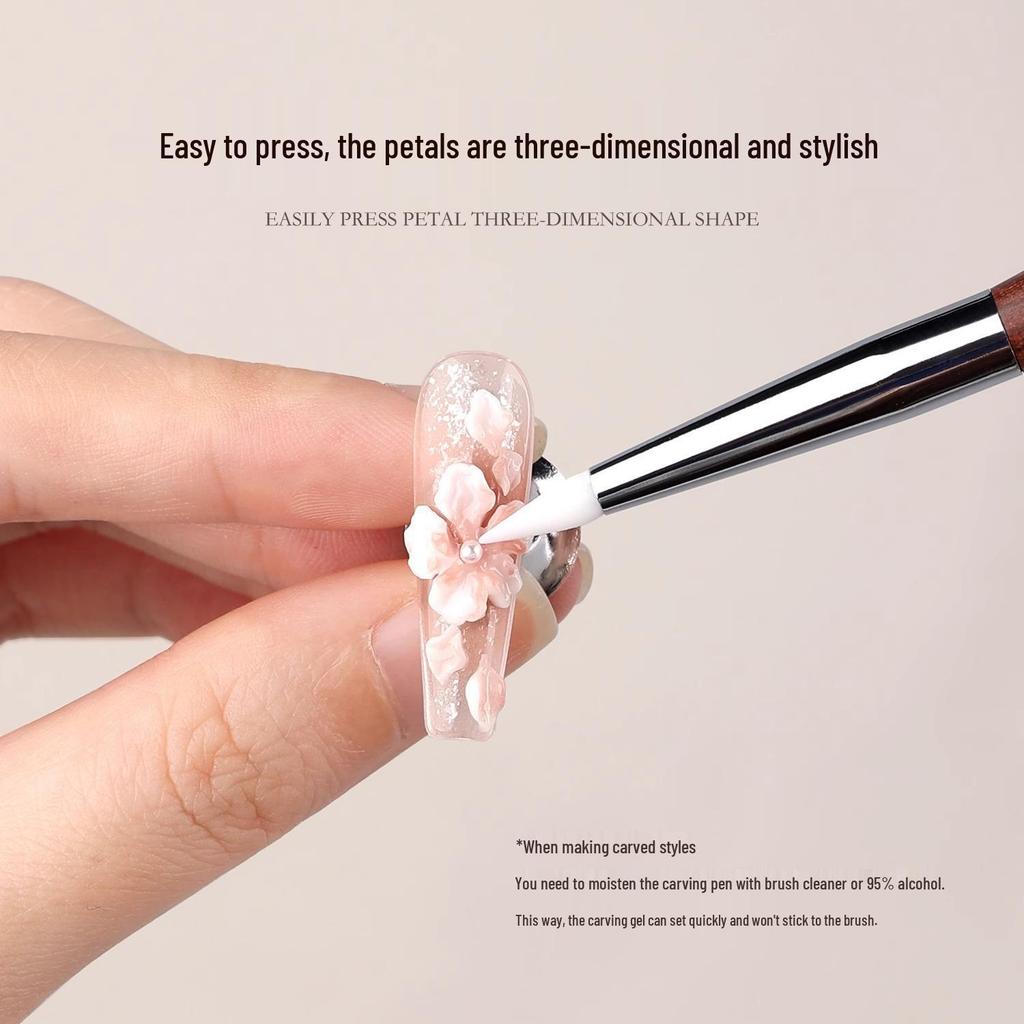 Dual-ended Sandalwood Handle Nail Art Pen: Multi-functional Japanese Silicone Gel Mixer, Carving Tool, Scraper, Embosser, and Color Painting Tool.