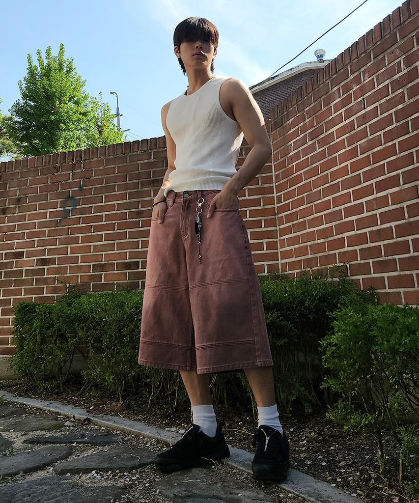 MAKEITTO Cut-Line Denim Bermuda Pants_Pink