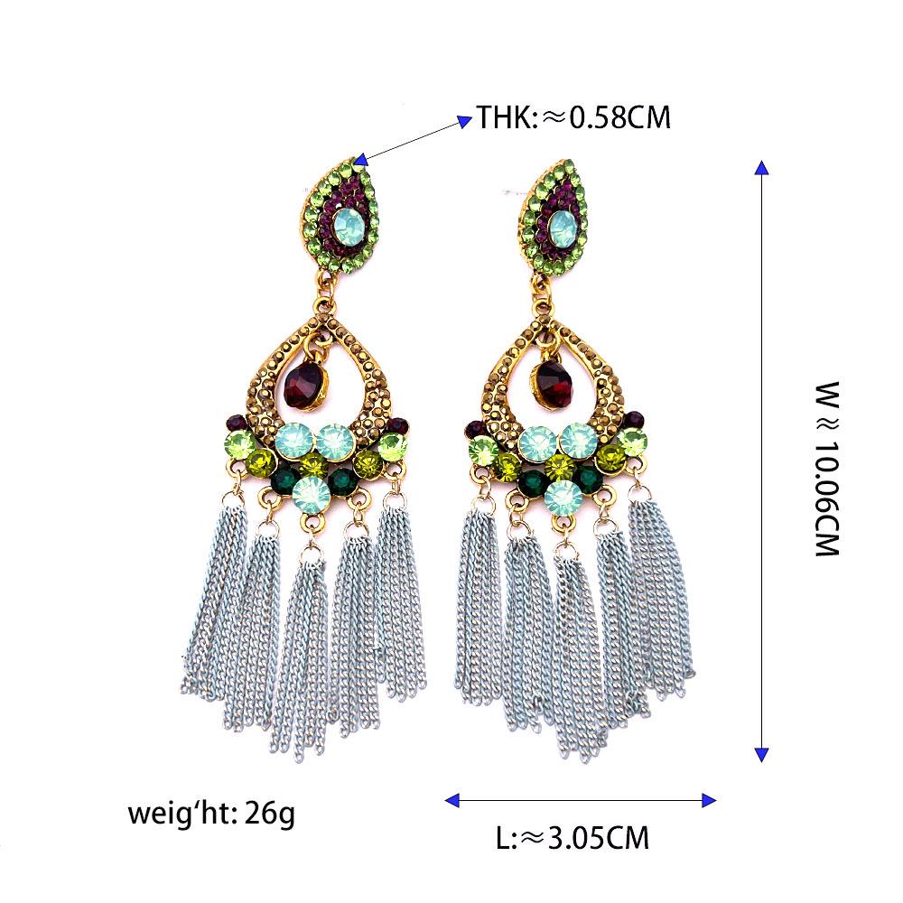 Chinese Vintage Haute Couture Tassel Earrings with Czech Diamond Texture