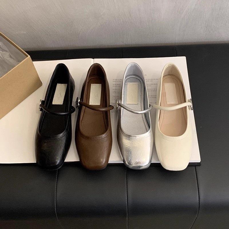 Silver light-mouth single shoes women's spring and autumn new retro small leather shoes soft flat Mary Jane grandma shoes