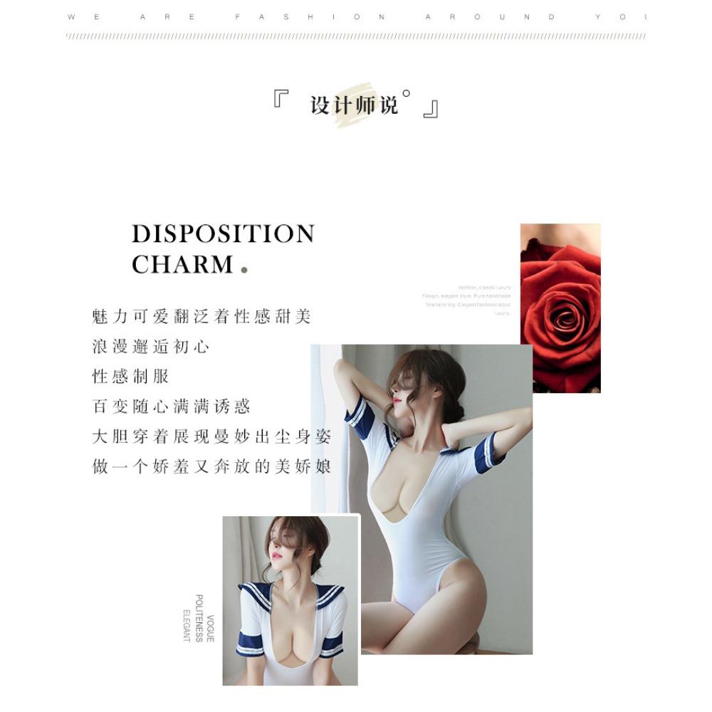 Sex Underwear Women's Transparent Student Uniform Temptation Open Tight One-piece Pajama Set One-piece One-piece with Hair