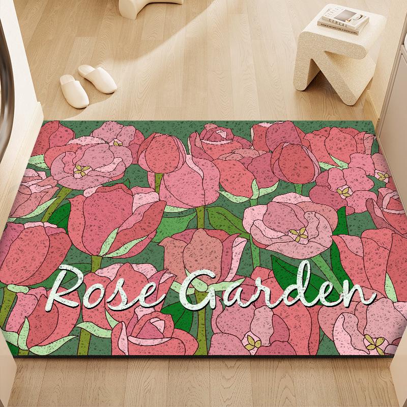 Cartoon Flowers Silk Loop Anti-slip Entrance Doormat