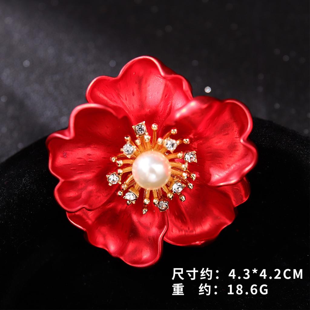 Rose Brooch High-End Ladies Bow Red Brooch Anti-Light Drip Oil Pin