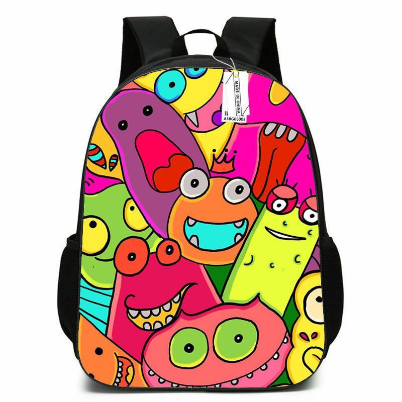 Zaino Scolastico per Bambini Ragazzi Ragazze - Carino Design Mostro Cartone Animato Tessuto Oxford Leggero Spallacci Imbottiti Traspiranti Grado
