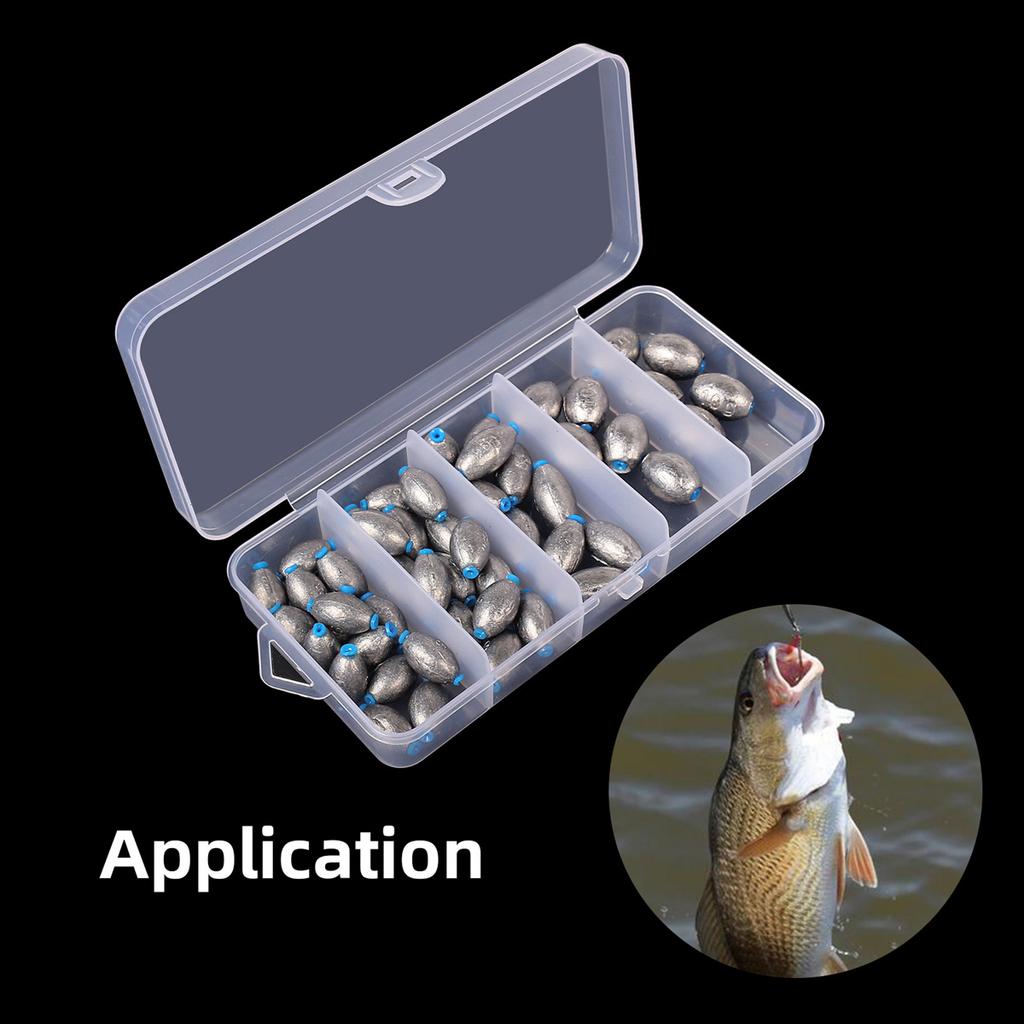 Kit de pesos de pesca em formato oval, 50 unidades, pesos de pesca em água salgada, água doce, fundição de baixo, equipamento de pesos de minhoca
