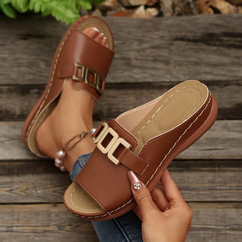Sandalias de Plataforma con Tira Ancha y Punta Abierta para Mujer
