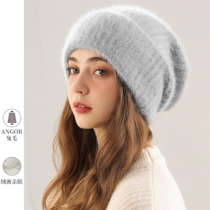 

Вязаная шапка женская осенне-зимняя белая теплая шапка из кроличьего пуха утолщенная шапка большого размера плюшевая защита для ушей шерстяная шапка Hat circumference [56-64CM] светло-серый