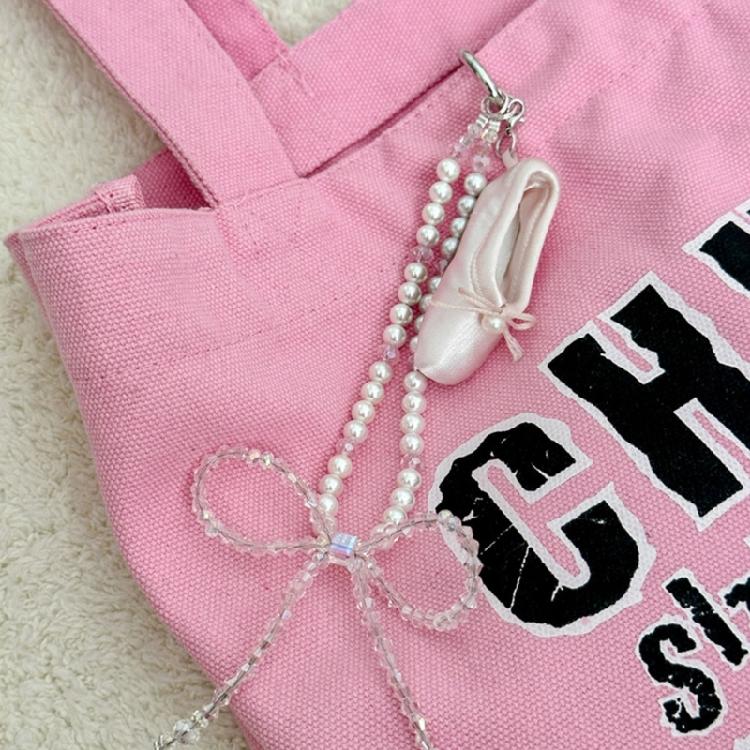 Sweet Bowknot Ballet Shoes Anti-lost Strap Crystal Pearl Beaded Phone Chains
