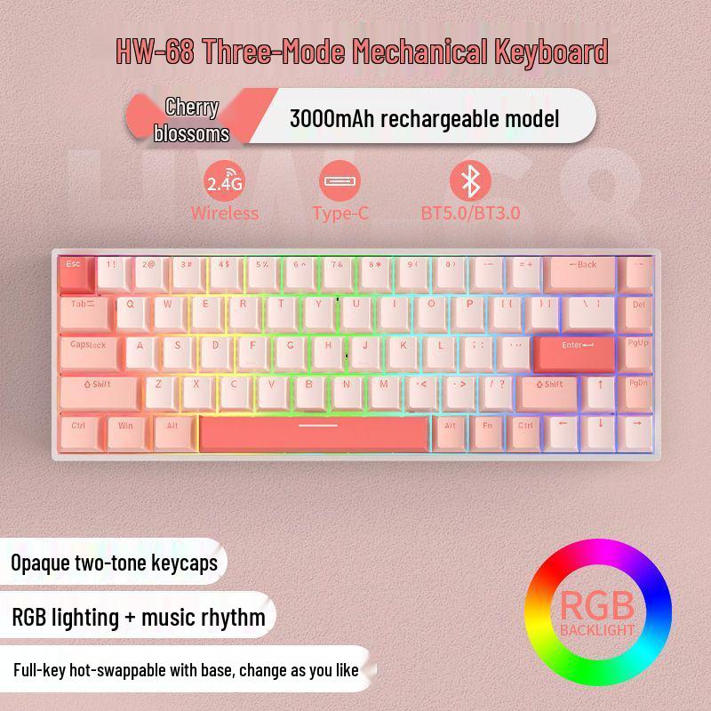 61-Key Mini Mechanical Keyboard with Three-Mode Wireless Bluetooth, Red Tea Switch for Laptop Gaming & Office