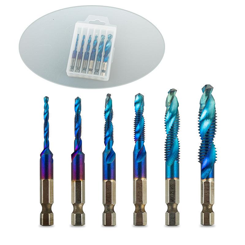 M3-M10 Metric HSS Titanium Coated 3-in-1 Combination Drill Tap, Hex Shank Spiral Flute for Blind Hole Tapping On CNC 1/6-Pcs