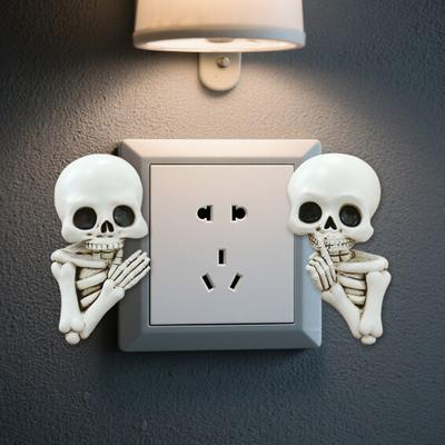 1 Pair Halloween Skeleton Decoration Self-adhesive Spooky Resin Skeleton Switch Sticker Holiday Party Home Office Wall Gothic Skull Head Ornament