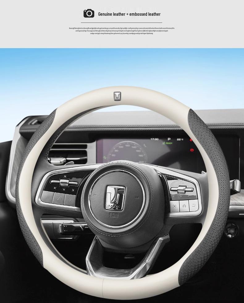 Genuine Leather Steering Wheel Cover for Tank 300 - Ultra-Thin, Universal, All-Season Fit, Cyber Design