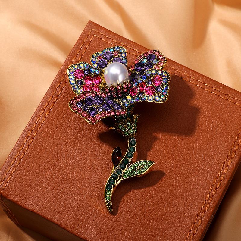 SKEDS Luxury Full Crystal Flower Pearl Pines Brooches For Women Men Vintage Lady Gorgeous Rhinestone Plant Badges Jewelry